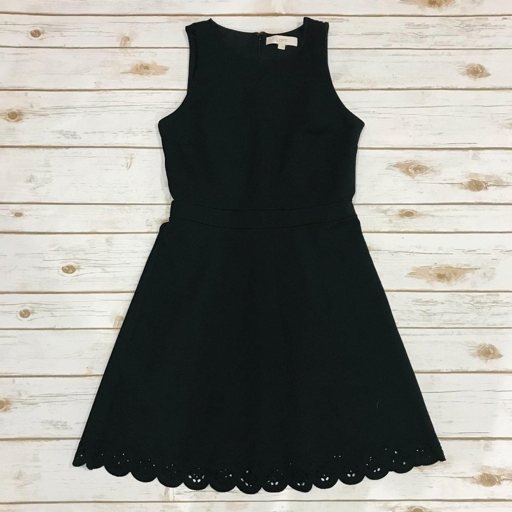 Loft Little Black Dress Scalloped Eyelet Size 4